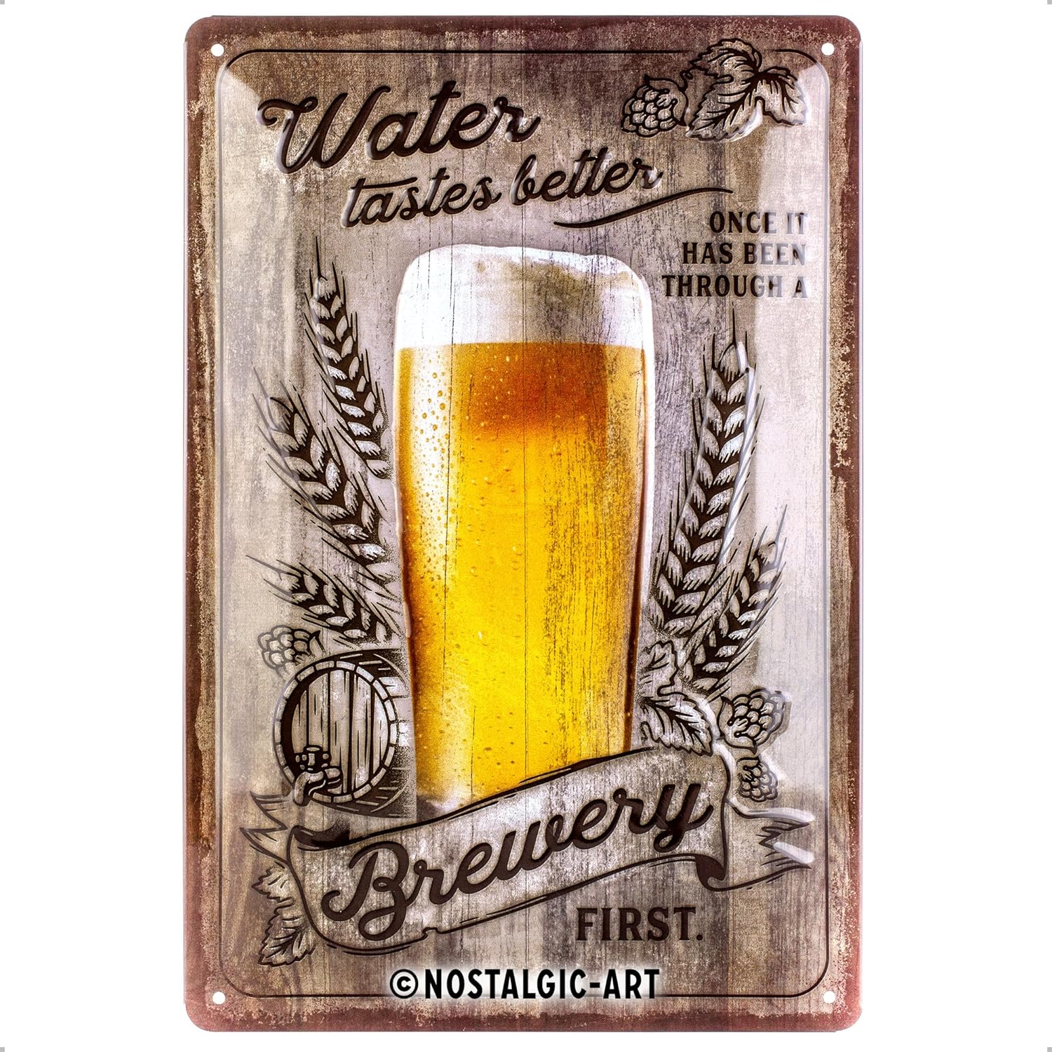 Nostalgic-Art Retro Tin Sign, 20 x 30 cm, Water Tastes Better Beer - Gift Idea for Beer Fans, Made of Metal, Vintage Design with Saying, Tin Signs Sayings, Beer Decoration