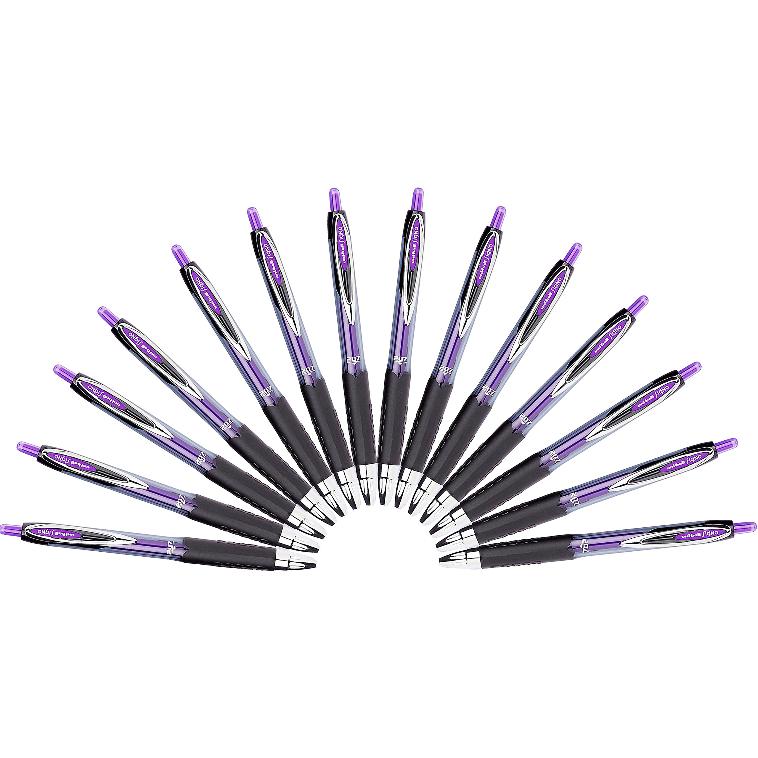 Uni-ball Signo 207 Gelschreiber – 12er Pack + 2 Extra, Lila Tinte, Medium Point (0,7 Mm), Mit Pigmentbasierter Dokumentenechter Tinte