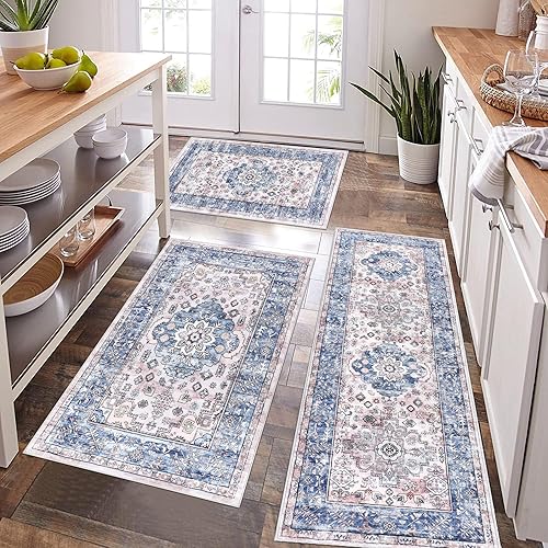 Miniatura 48 de Pauwer Juego de 3 alfombras de cocina antideslizantes y lavables para el suelo, alfombra de pasillo de cocina, alfombra bohemia para fregadero