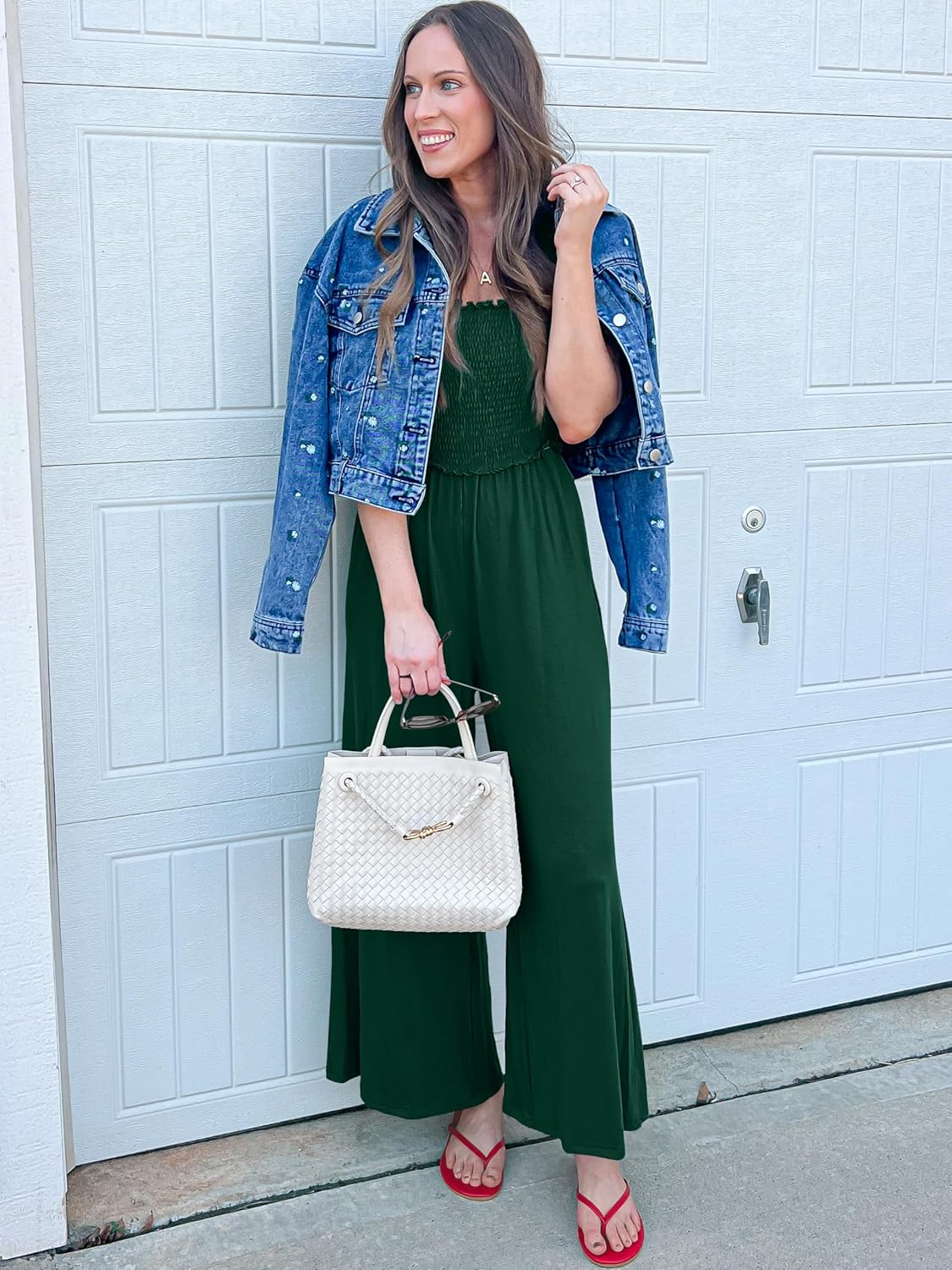 Women's Smocked Jumpsuits Casual Loose Sleeveless Wide Leg Long Pant Rompers Dressy One Piece Beach Vacation Outfits - Image 8