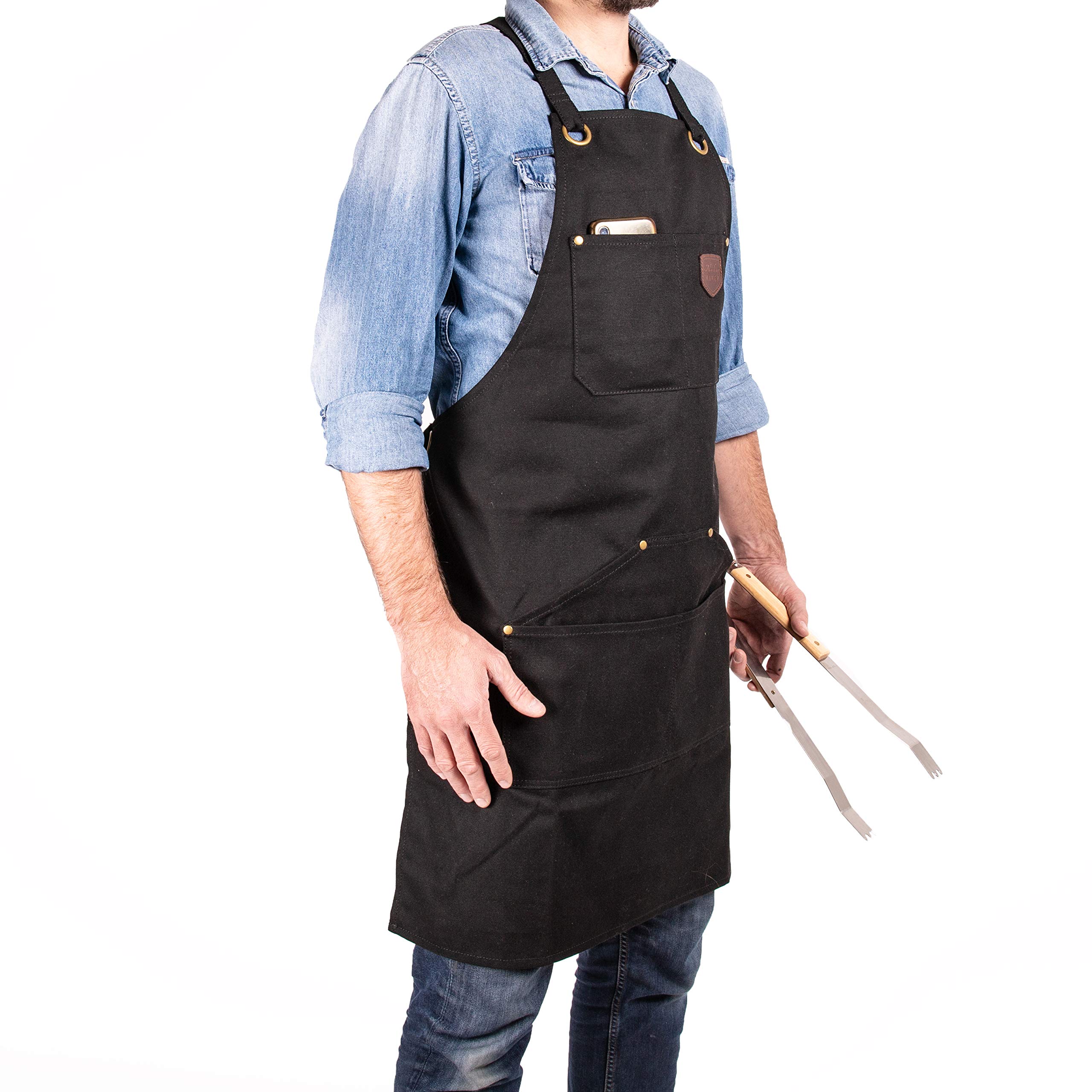 Alaskan MAKER Grembiule uomo e donna in tela rivestita n. 515 per fai da te, cucina, giardinaggio e barbecue, con cinghie incrociate, taglia universale