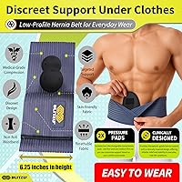 Vista 4 de BLITZU Cinturón de hernia umbilical para hombres y mujeres, faja abdominal ajustable con 2 almohadillas de compresión para hernias navales
