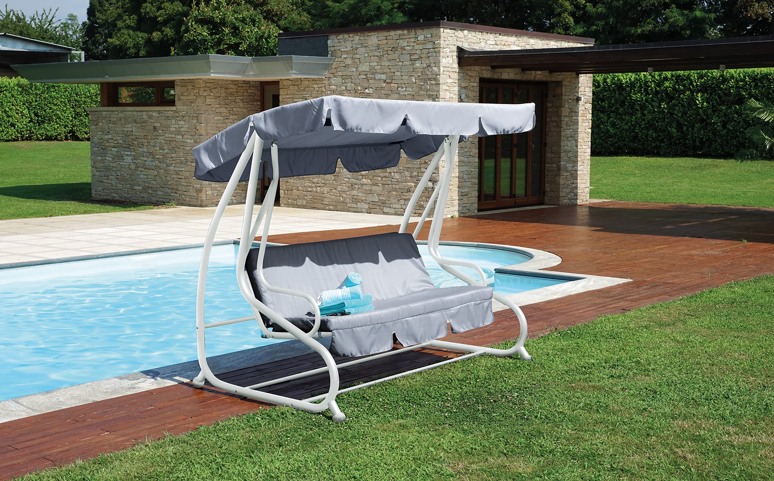 Dondolo da Giardino 3 Posti con Schienale Abbattibile Dondolo per Giardini Bar Hotel
