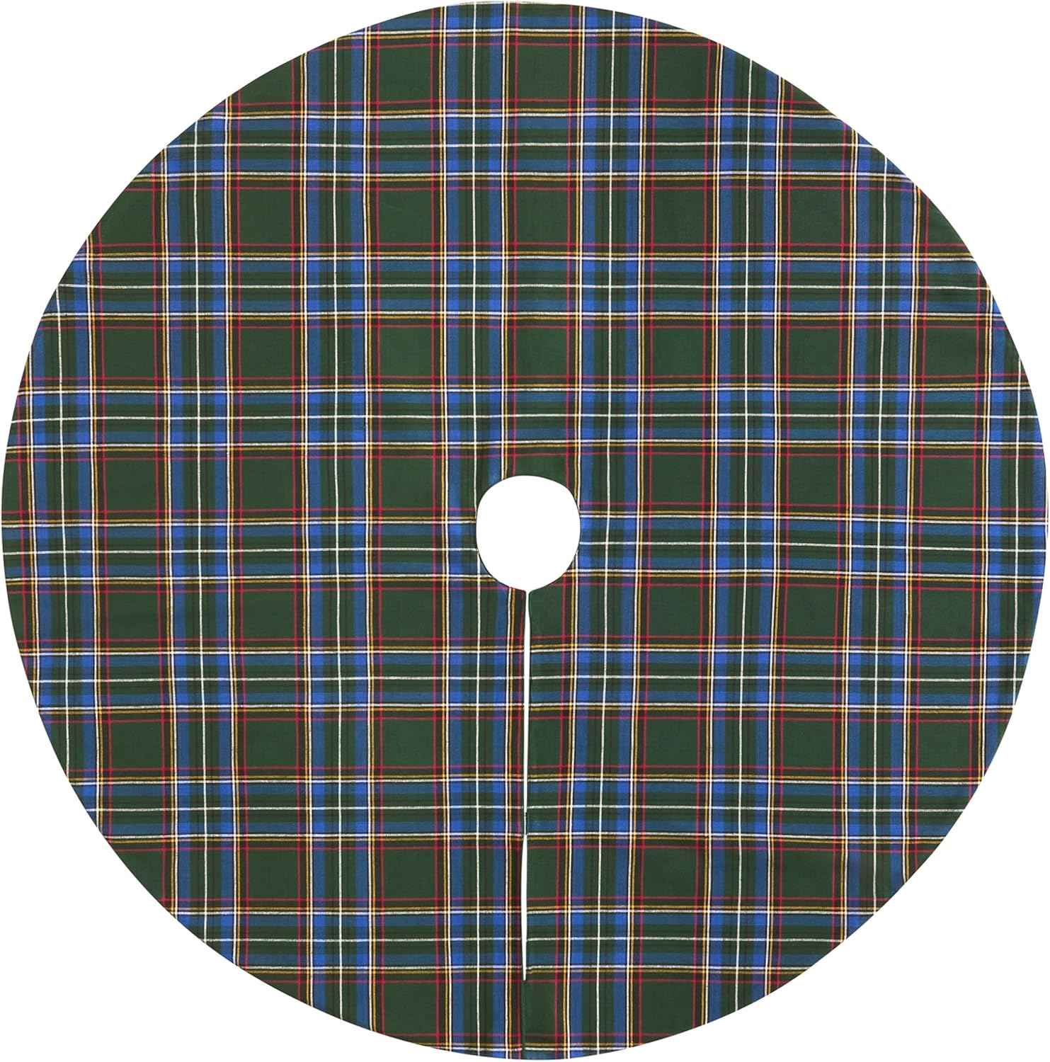 Elrene Home Fashions Stowe Tartan Plaid Cotton Blend Christmas Holiday Décor Tree Skirt, 48" Round, Red