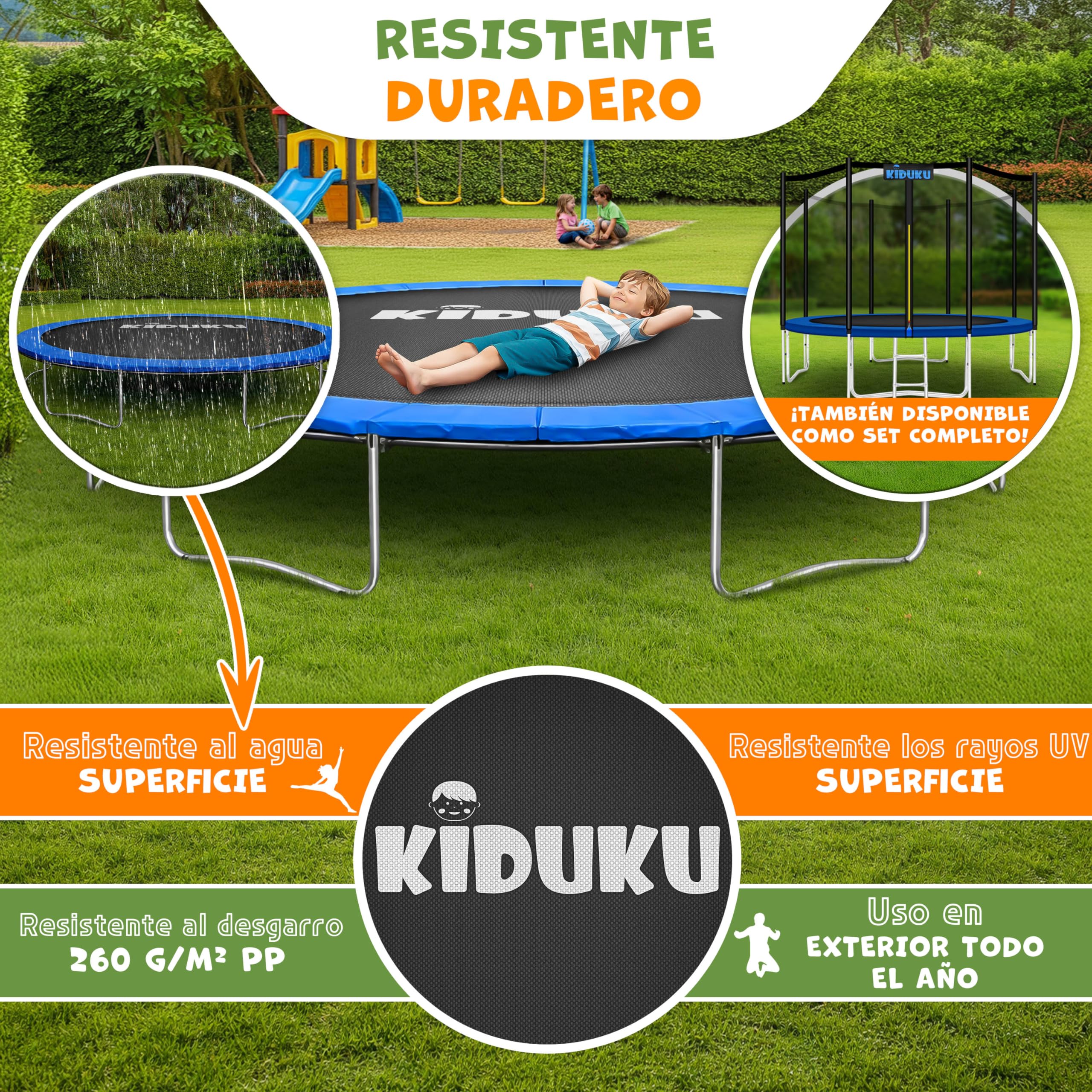 KIDUKU Sábana elástica de salto de 244, 305, 366 y 427 cm de diámetro, 48 – 96 ojales, resistente a los rayos UV y a la intemperie, accesorio de repuesto para cama elástica de jardín, tela de salto de
