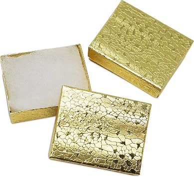 MOOCA 100 Pcs Cardboard Paper Cotton-filled Jewelry Gift Boxes, Gold | 100 Pcs Cotton Filled Cardboard Paper Gold Jewelry Box Gift Case, Number 11, 2 1/8 x 1 5/8 x 3/4 in, Gold Color