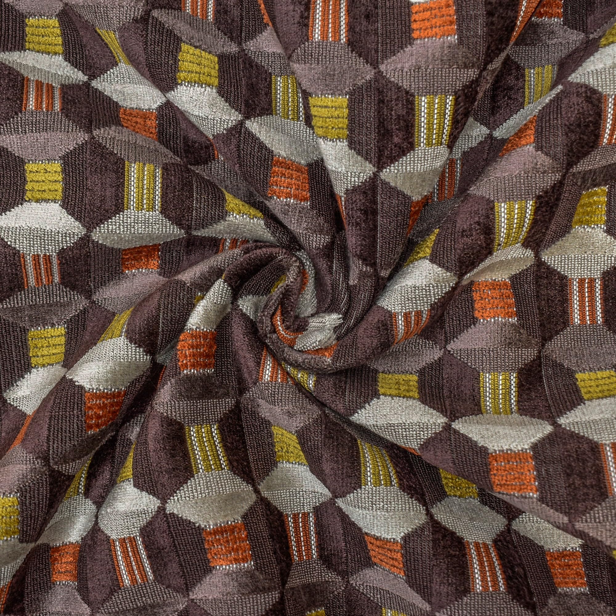 Tienda de tejidos directa Marrón y gris Terciopelo Jacquard Tela Por metro, 12 metros continuos 140 centímetros ancho Abstracto Marrón Al por mayor Terciopelo Tapicería Tela para Cortinas
