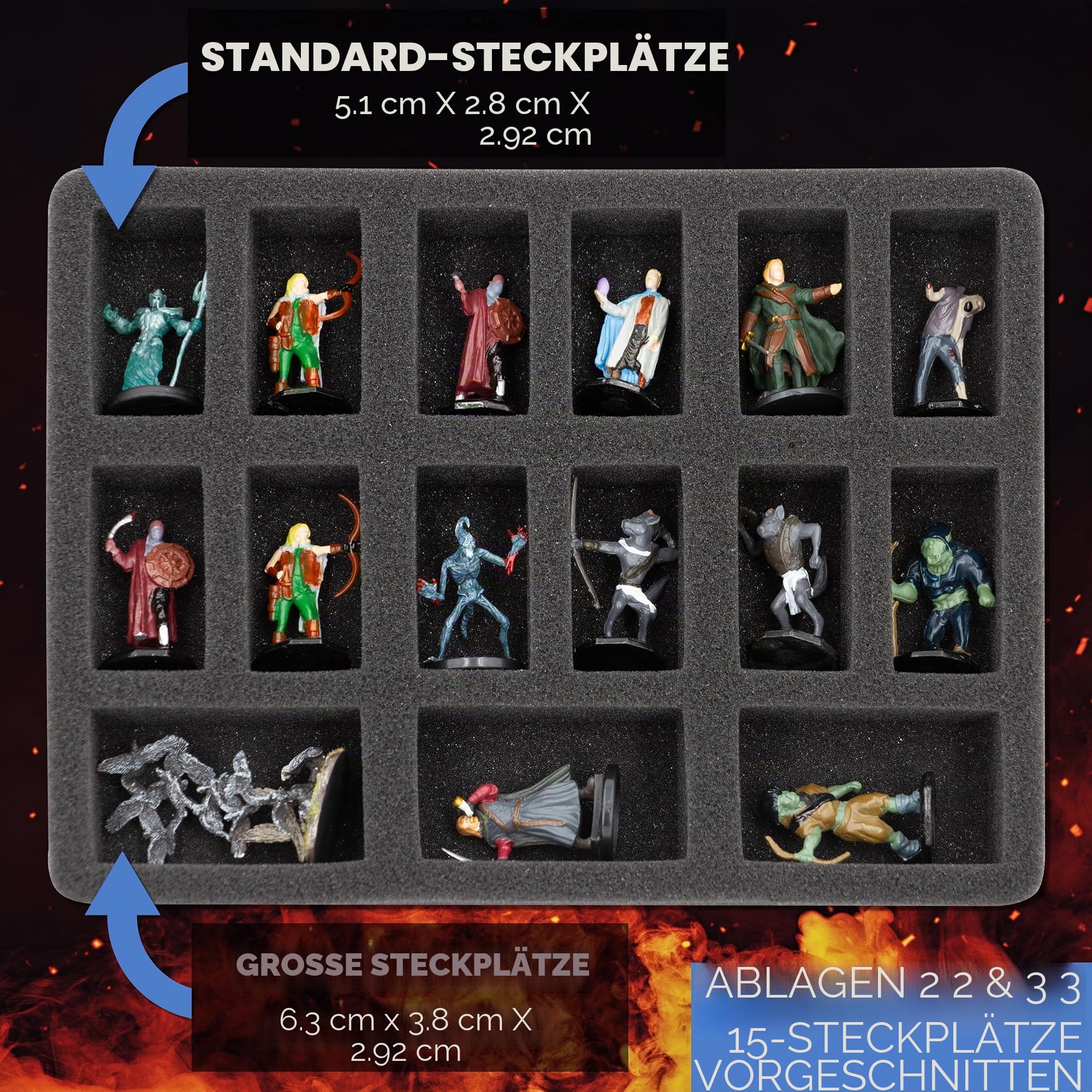 CASEMATIX Tragetasche für 43+ Miniaturen - Hartschalen-Aufbewahrungsbox mit 3 Schaumstoffschalen und 1 Anpassbarem Tablett, Kompatibel mit Warhammer 40k, DND
