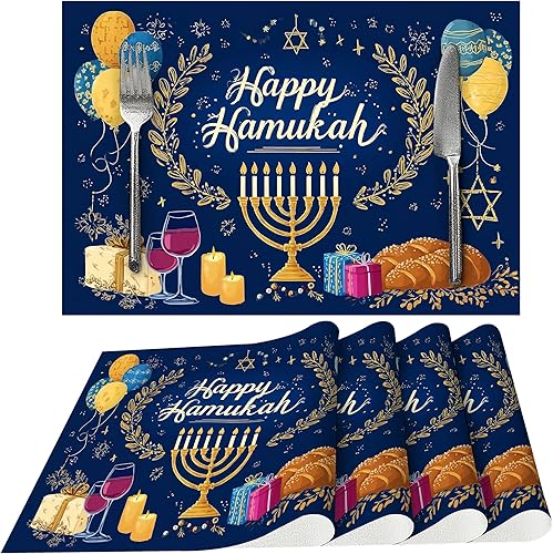 Miniatura 15 de Juego de 4 manteles individuales de tela vintage rosa para mesa de comedor, manteles individuales rectangulares de tela Rosa Vintage,Oso y