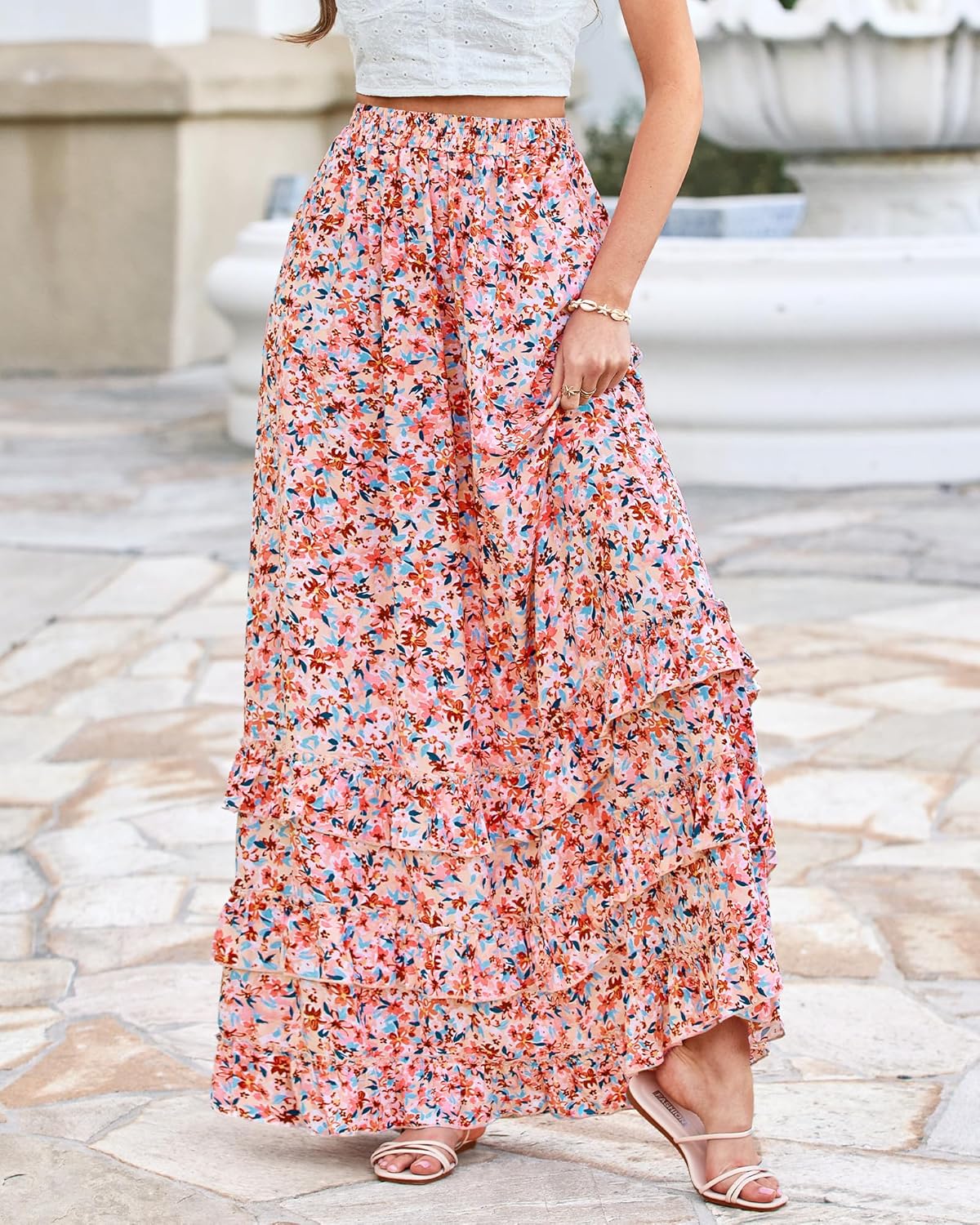 BTFBM Skirts for Women Summer Flowy A-Line Floral Boho Maxi Skirt Long Wedding Guest Dresses Spring Outfits 2026