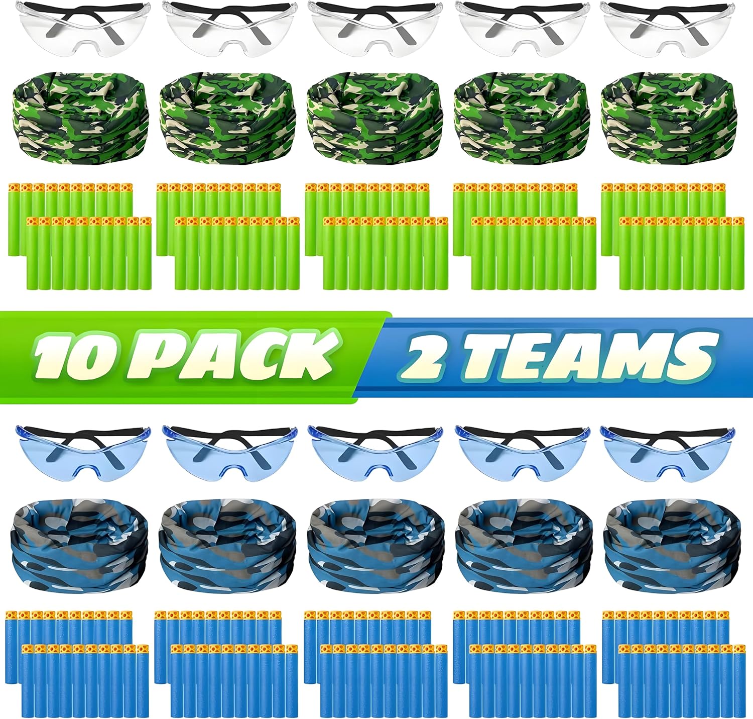 Party Supplies Compatible for Nerf - 10 Kids Pack Boys Birthday Party War Decorations,Face Mask Protective Glasses 200 Foam Bullets Darts for Two Teams Toy for Kids Boys.