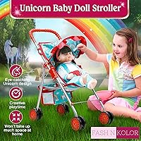 Vista 5 de fash n kolor® - cochecito de muñecas para niños – cochecito plegable para muñecas con cinturón de seguridad y canasta de almacenamiento, juego