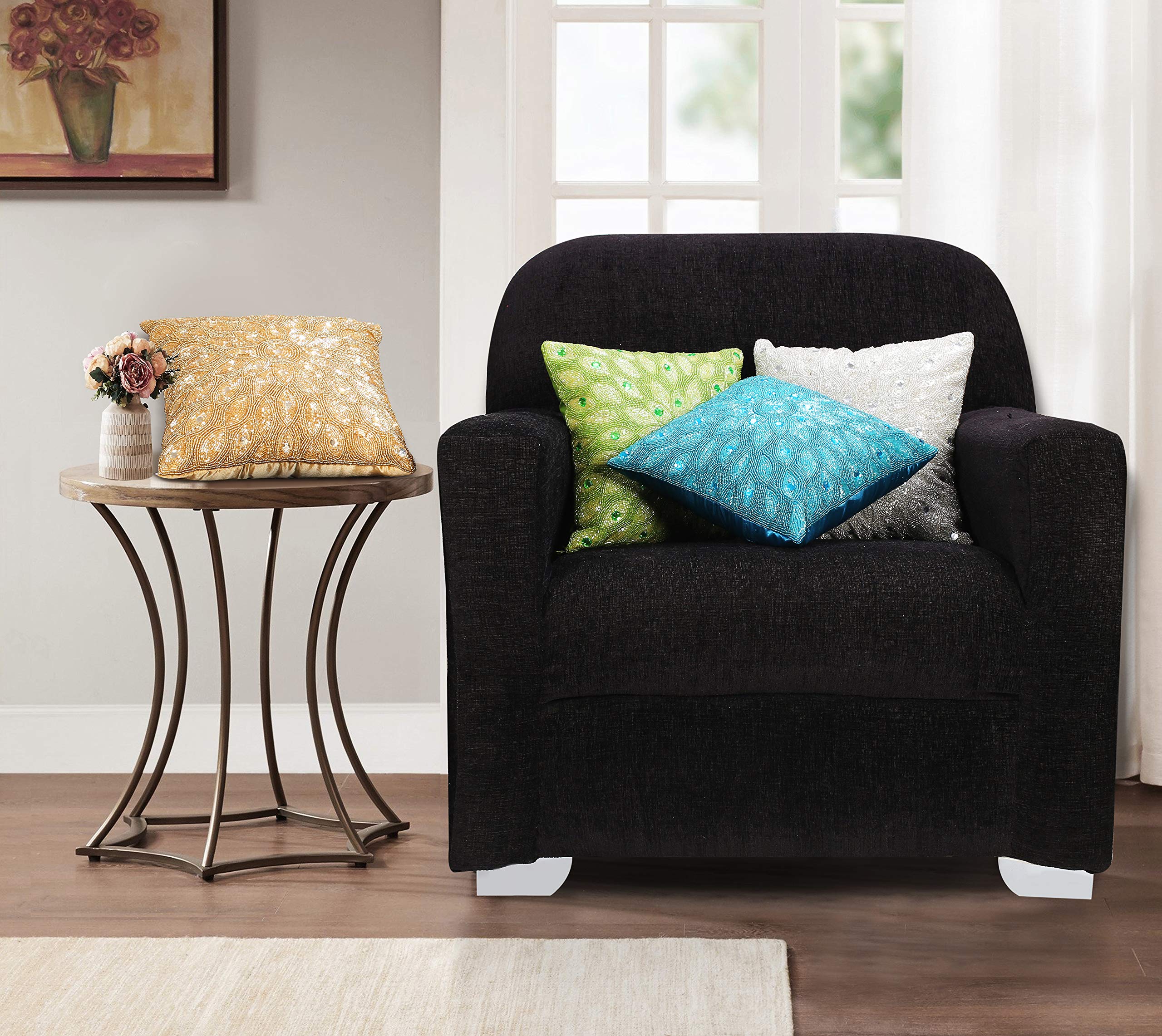 Lot de 2 housses de coussin de Noël, housses de coussin décoratives avec perles faites à la main par des artisans qualifiés, un accessoire beau et élégant pour habiller votre canapé, canapé, lit –
