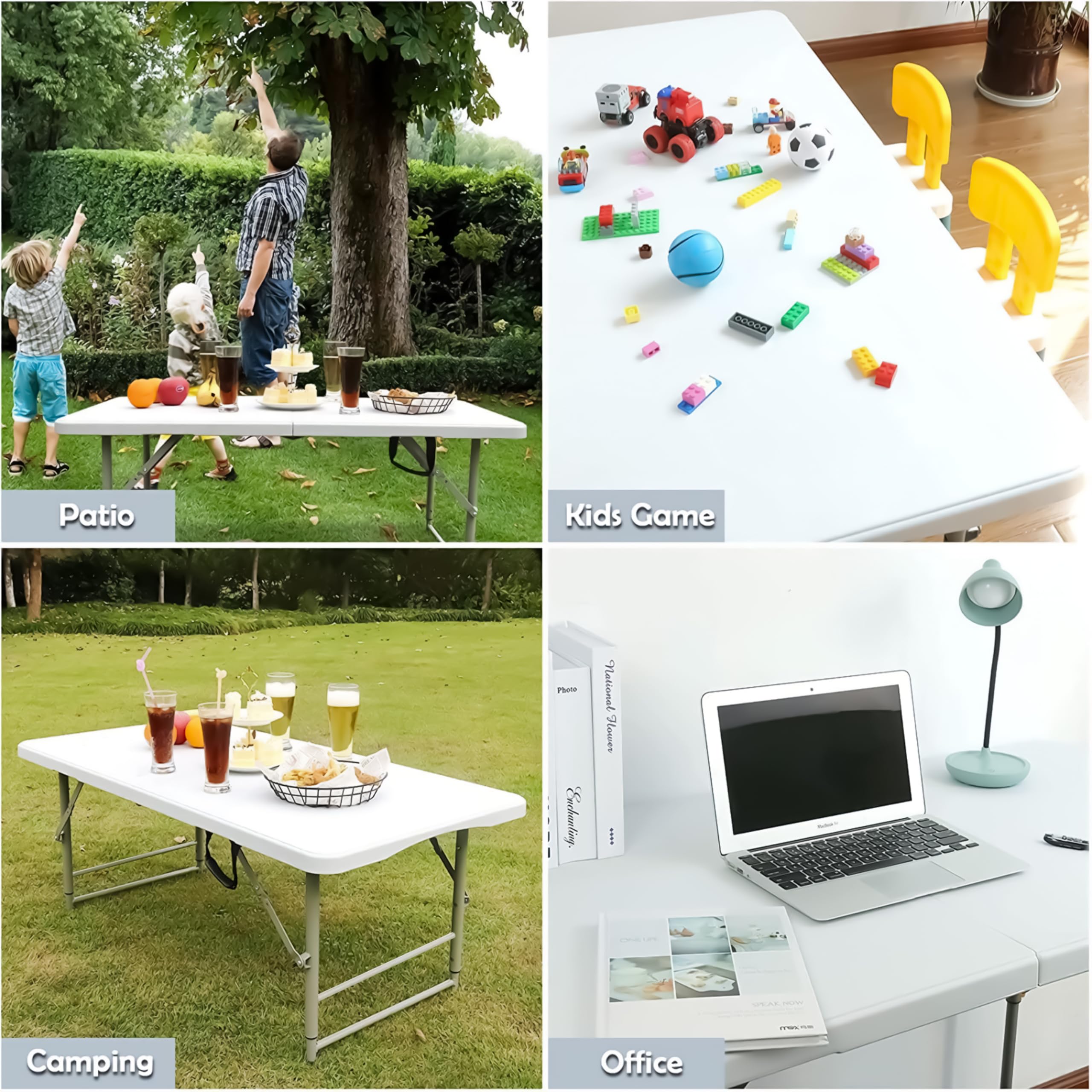 Livzing 4 Ft Length|Height Adjustable Plastic Folding Picnic Table with Metal Frame|Sturdy Portable 100kg Load Capacity|Foldable Patio Table|Travel Friendly Picnic Table|Garden Camping Table (HDPE) 4