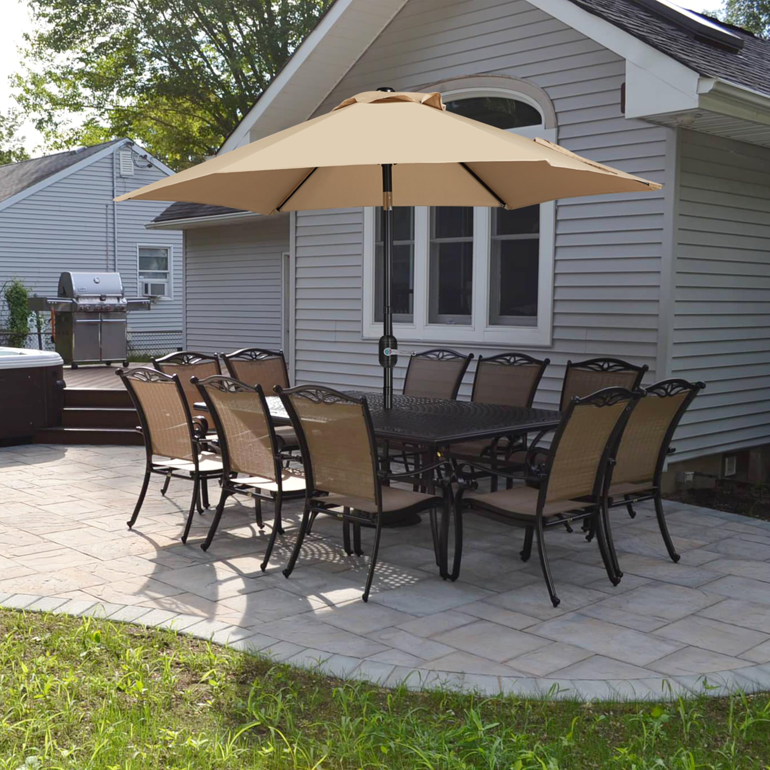 Yaheetech Ombrellone da Giardino 226 cm con 6 Stecche in Poliestere e Metallo Inclinabile Protezione UV Cortile Piscina Esterno Ecrù