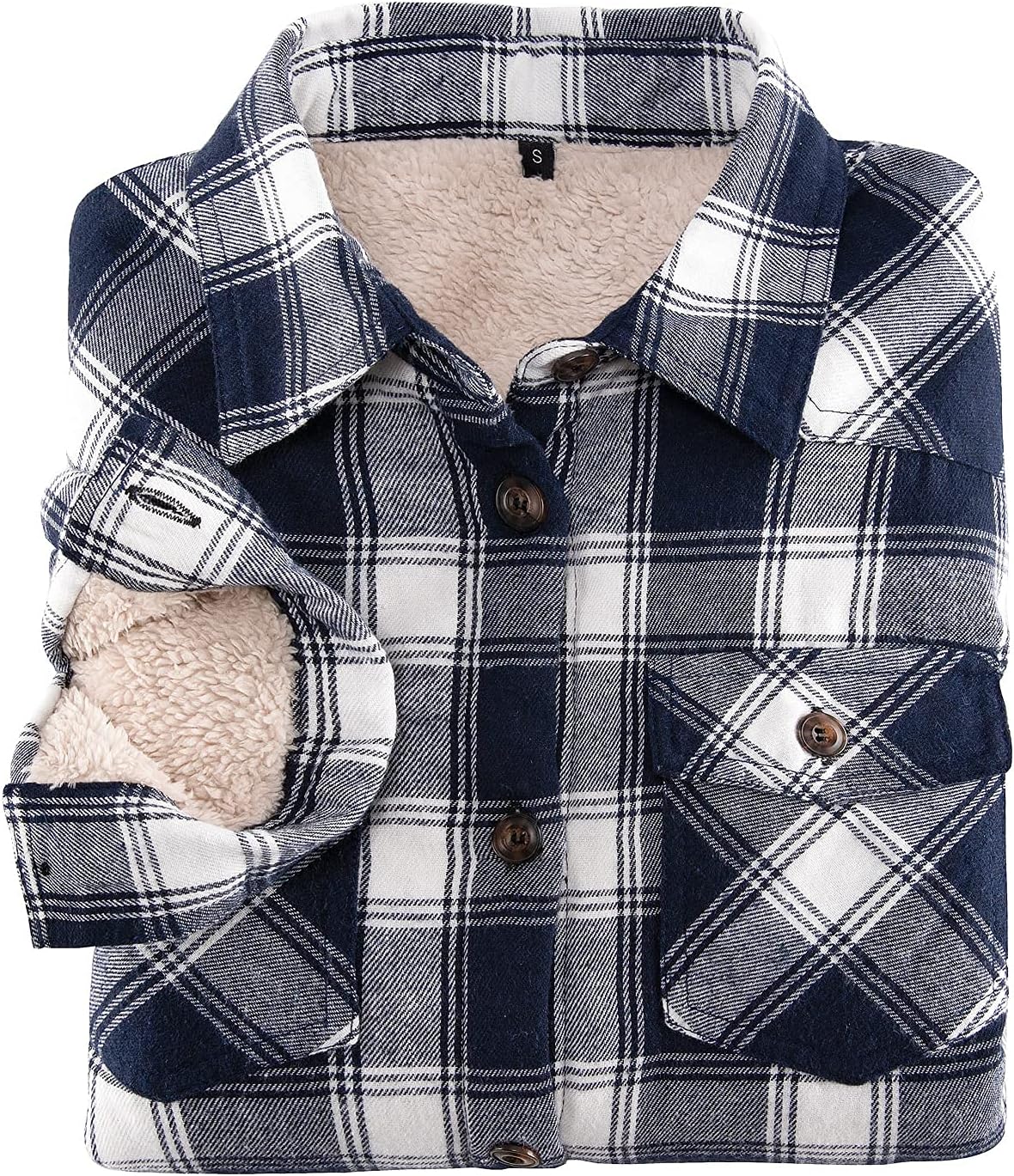 ZENTHACE Womens Sherpa Fleece Lined Flannel Jacket Button Down Plaid Flannel Shirt Jacket(All Sherpa Lining) - Image 4