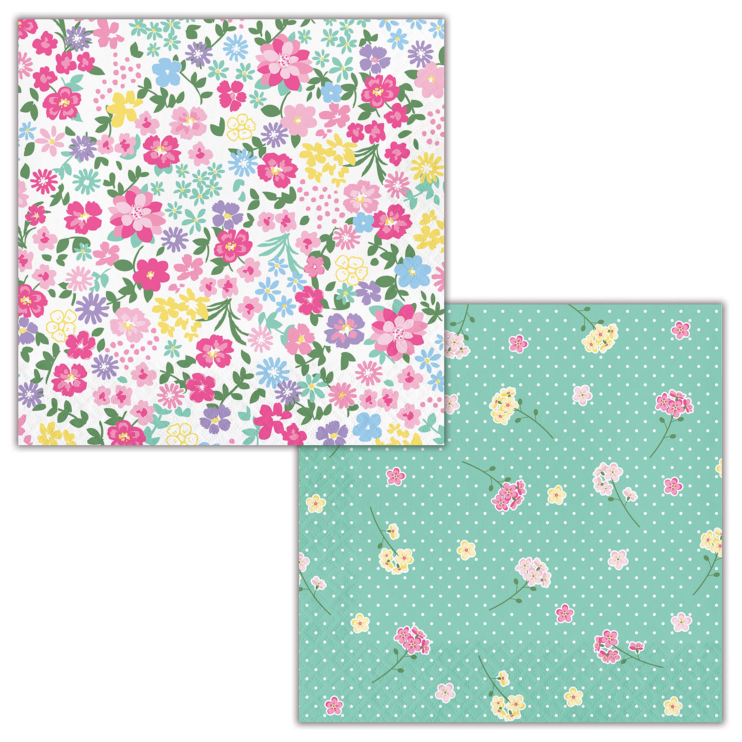 Floral Tea Party Napkins - 16 Count Disposable 6.5" Paper Napkins For Birthday & Bridal Showers
