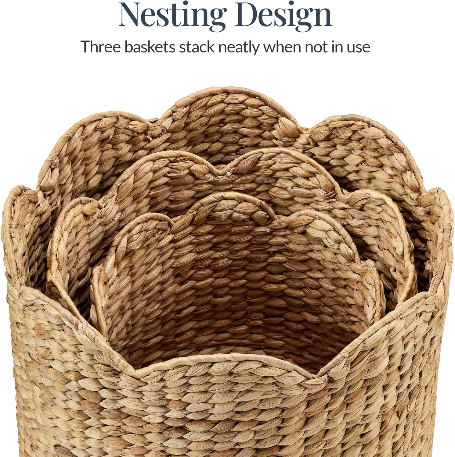 Best Choice Products 3pc Water Hyacinth Scalloped Multipurpose Nesting Baskets, Storage Bin Organization Totes for Living Room, Bedroom, Nursery, Laundry Room - Natural