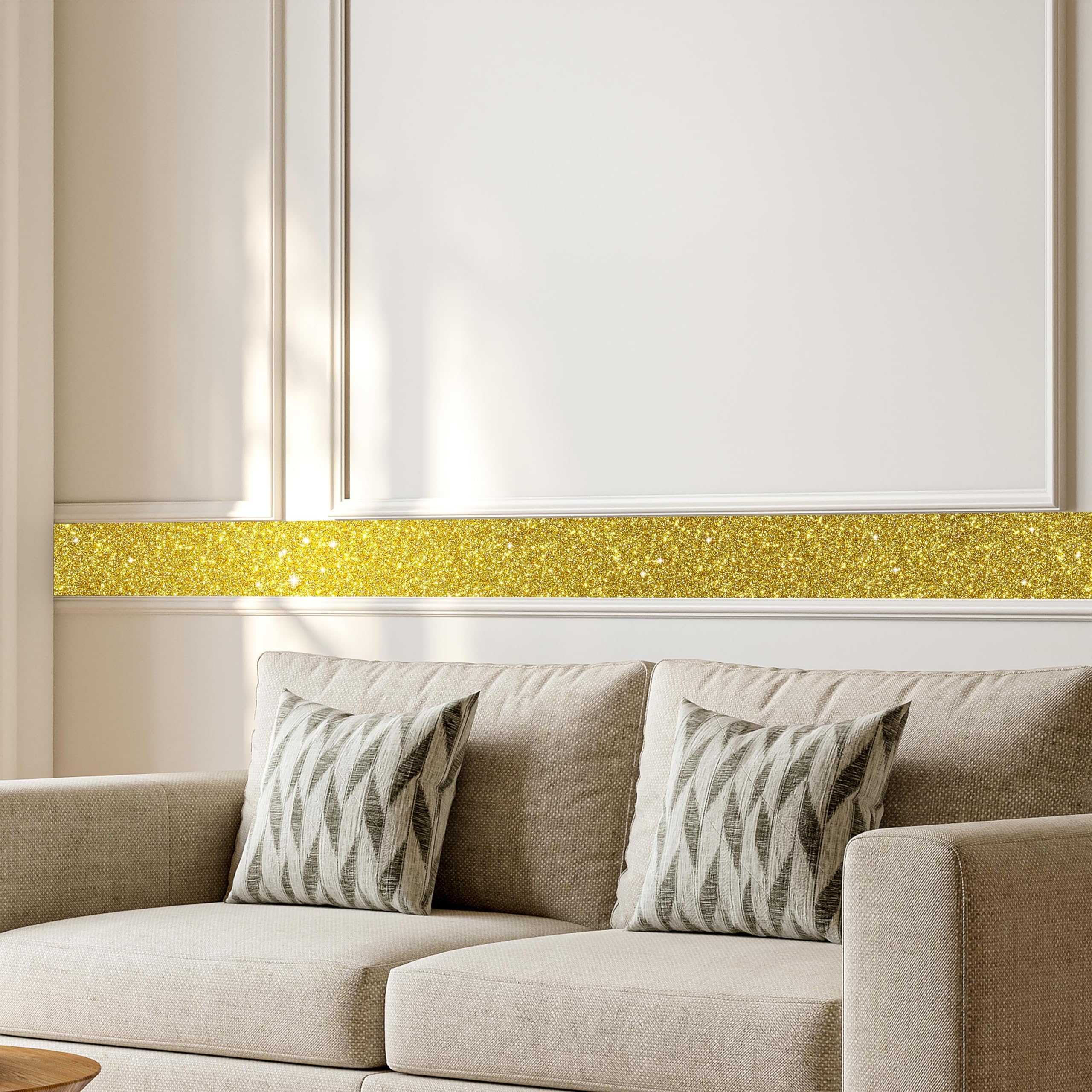 Decotalk Bordo Adesivo Per Mobili Glitterato Oro 10X600cm Bordo Per Carta da Parati Bordi Autoadesivo Parete Con Glitter Pellicola Adesiva Per Mobili Oro Carta da Parati Adesiva Camera da Letto