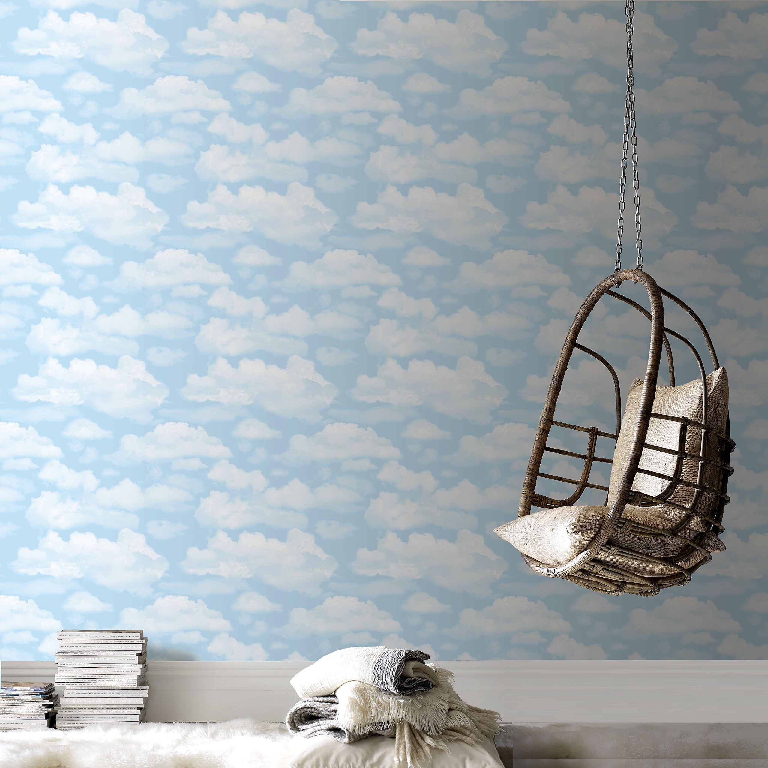 FrescoCloud Nine Sky Print Clouds Wallpaper | Blue Novelty Wallcovering | Eco-Friendly Wallpaper