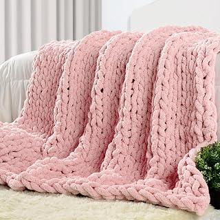 Carriediosa Chunky Knit Throw Blanket 50x60 Dusty Pink Handmade