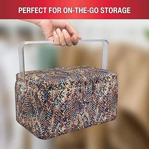 Miniatura 7 de SINGER Cesta de aparejos grande de alta calidad, estampado de serpiente multicolor con kit de costura de viaje de emergencia y bolsa con cremallera