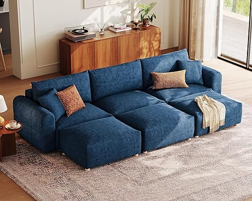 Miniatura 32 de LINSY HOME - Sofá seccional modular de gran tamaño, sofá en forma de L de 128" de ultra suave nube con asientos grandes y otomana removible, sofá