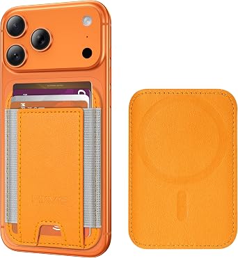 HiWe for MagSafe Wallet, 7 Cards Holder with RFID Blocking, Stronger Magnetic Wallet for iPhone 17/16/15/14/13/12 Series, Vegan Leather Minimalist Slim, 1 Slot, Cosmic Orange & Grey