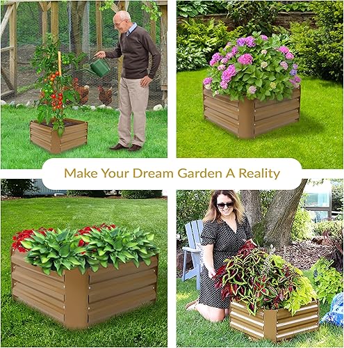 Miniatura 54 de Sunnydaze Cama de jardín de metal elevada de 11.75 pulgadas de alto, cama de jardín elevada galvanizada para exteriores para verduras y flores