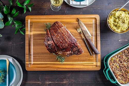 Miniatura 10 de Lipper International 1250 Acacia - Tabla de tallar de 1 1/2 pulgadas de grosor con pozo profundo y asas insertadas para cortar o servir carne, 20 x