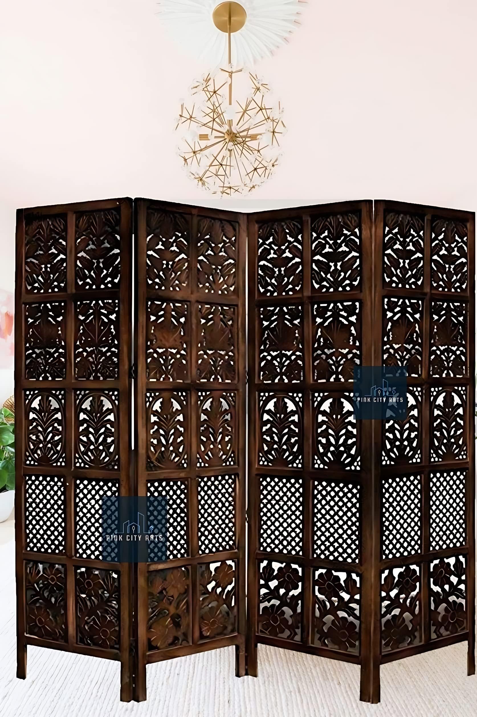 Wooden Partitions Made of Wood Room Divider for Living Room with Stands Hall Bedroom Wall Separator Panel 6 Feet (4 Panel)