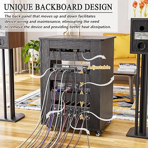 Miniatura 4 de PAKASEPT Gabinete de almacenamiento multimedia, gabinete de soporte para medios de audio y video con 4 estantes de altura ajustable, moderno