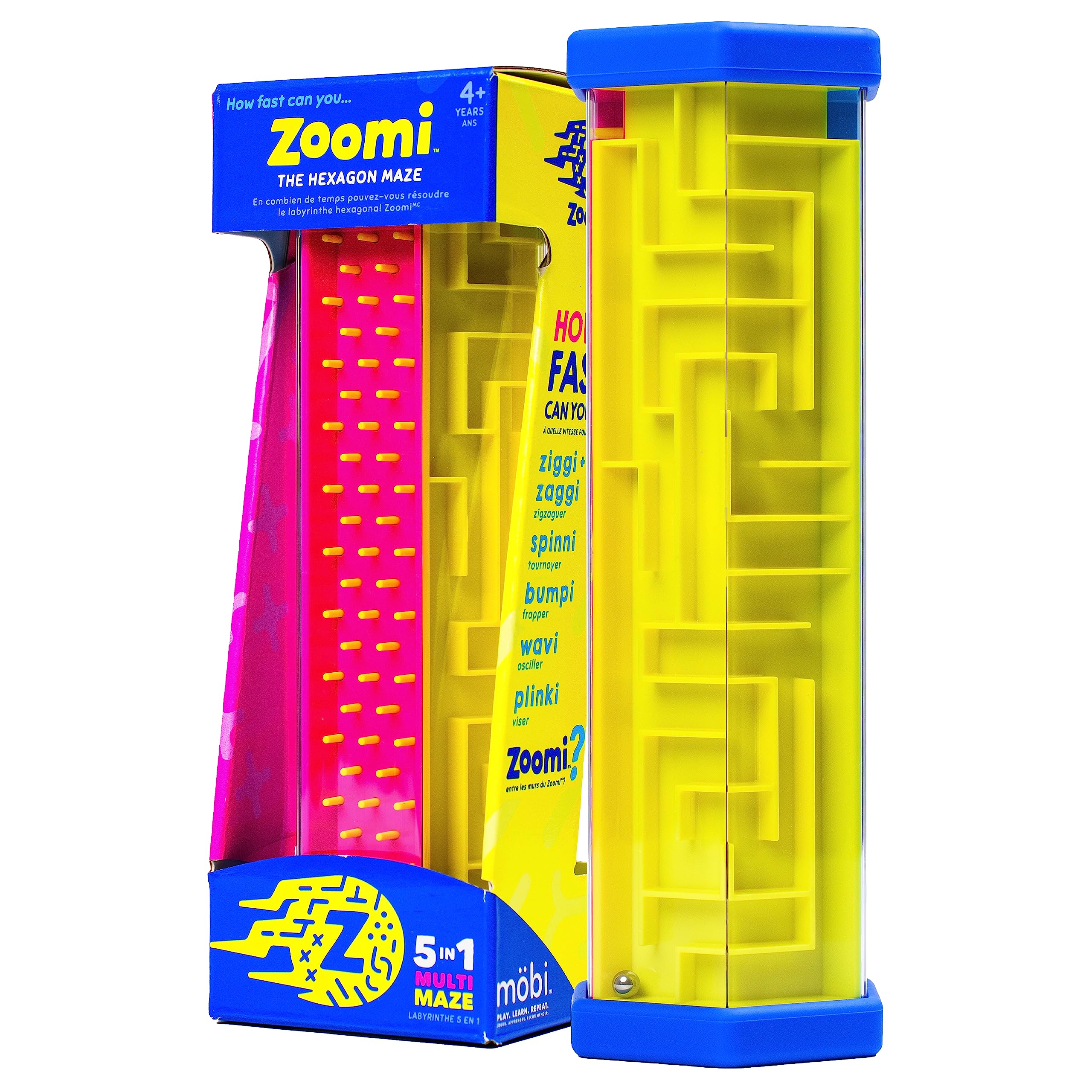 Hexagon Maze Puzzle - Zoomi Toddler Games and Puzzles With 5 Levels & 6 Panels - Toys for the Car Trips Toddler to Adults Can Play - Colourful Pinball Handheld Maze Toys by Mobi