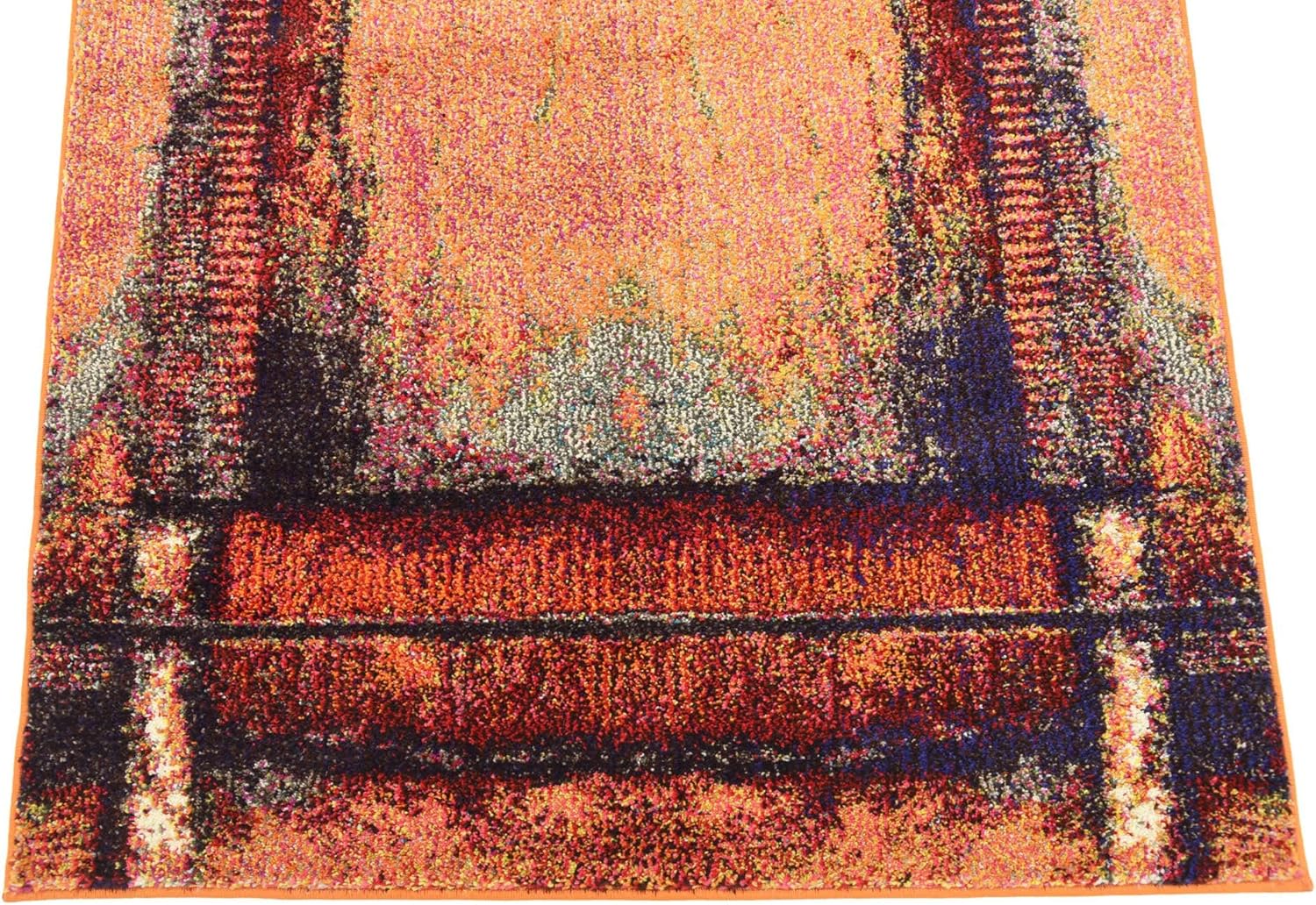 Orange and Black Rectangular Stain-Resistant Synthetic Rug
