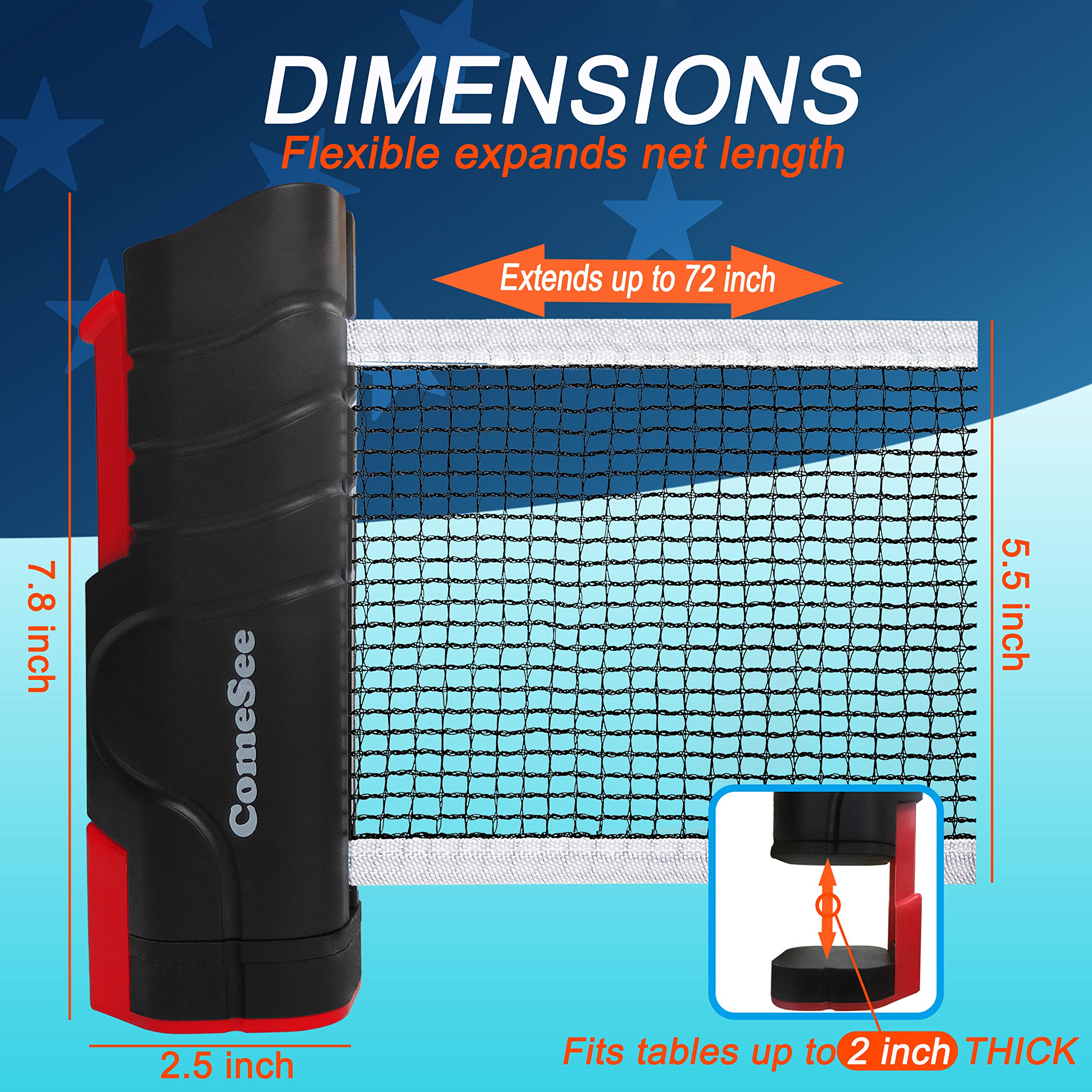Comesee Red de ping pong retráctil para cualquier mesa, redes de tenis de mesa y equipo de postes para reemplazo (negro)