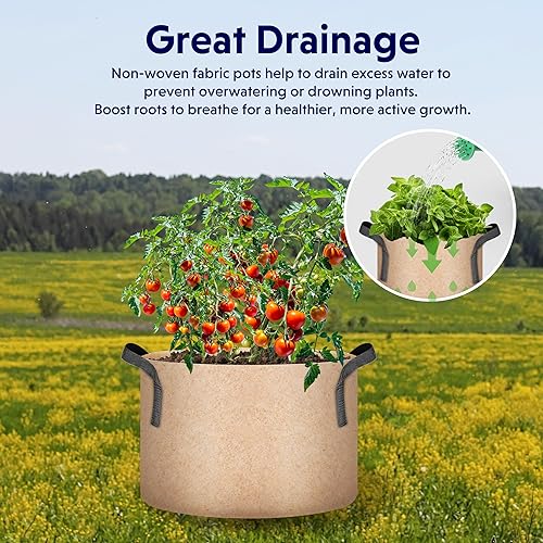 Miniatura 7 de iPower Bolsas de cultivo de plantas, paquete de 10 galones, paquete de 10 macetas de tela de aireación no tejida gruesa resistente con asas de