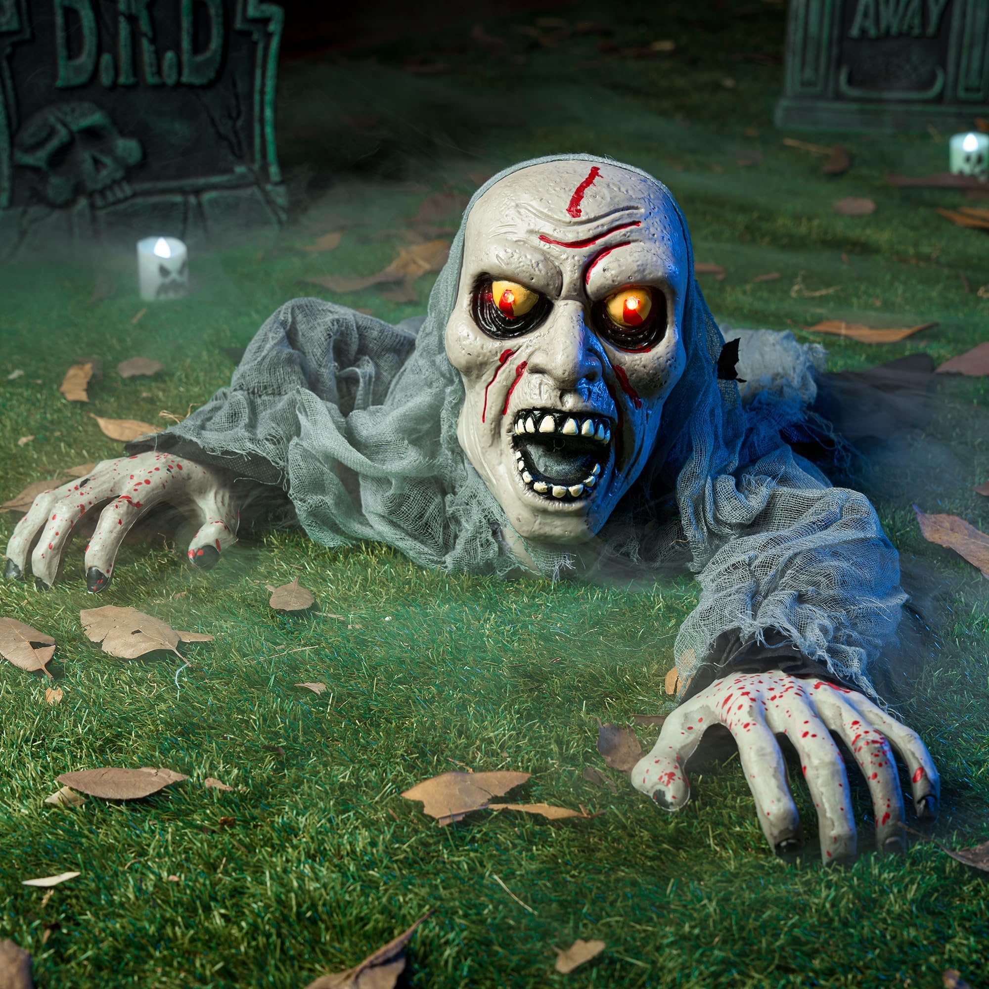 JOYIN Halloween Decorations Outdoor Light-Up Zombie Groundbreaker with bloods...