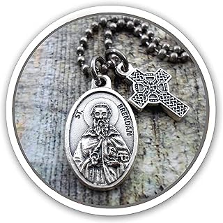 St. Brendan Necklace, Keychain or Clip, Patron Saint Confirmation Gift, Catholic Jewelry, Customize with Initial or Crystal Birthstone Option, Unisex Gift