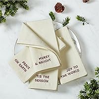 Elrene Home Fashions Joyful Holiday Embroidered Cotton Napkins Set of 4, 17x17 Ivory - Merry & Bright Sentiments