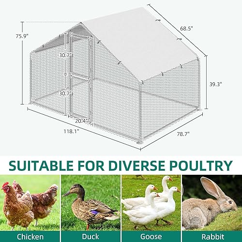 Miniatura 6 de YITAHOME Gallineros grandes para 610 pollos, gallineros de metal para gallineros, jaula de aves de corral con cubierta impermeable para gansos,