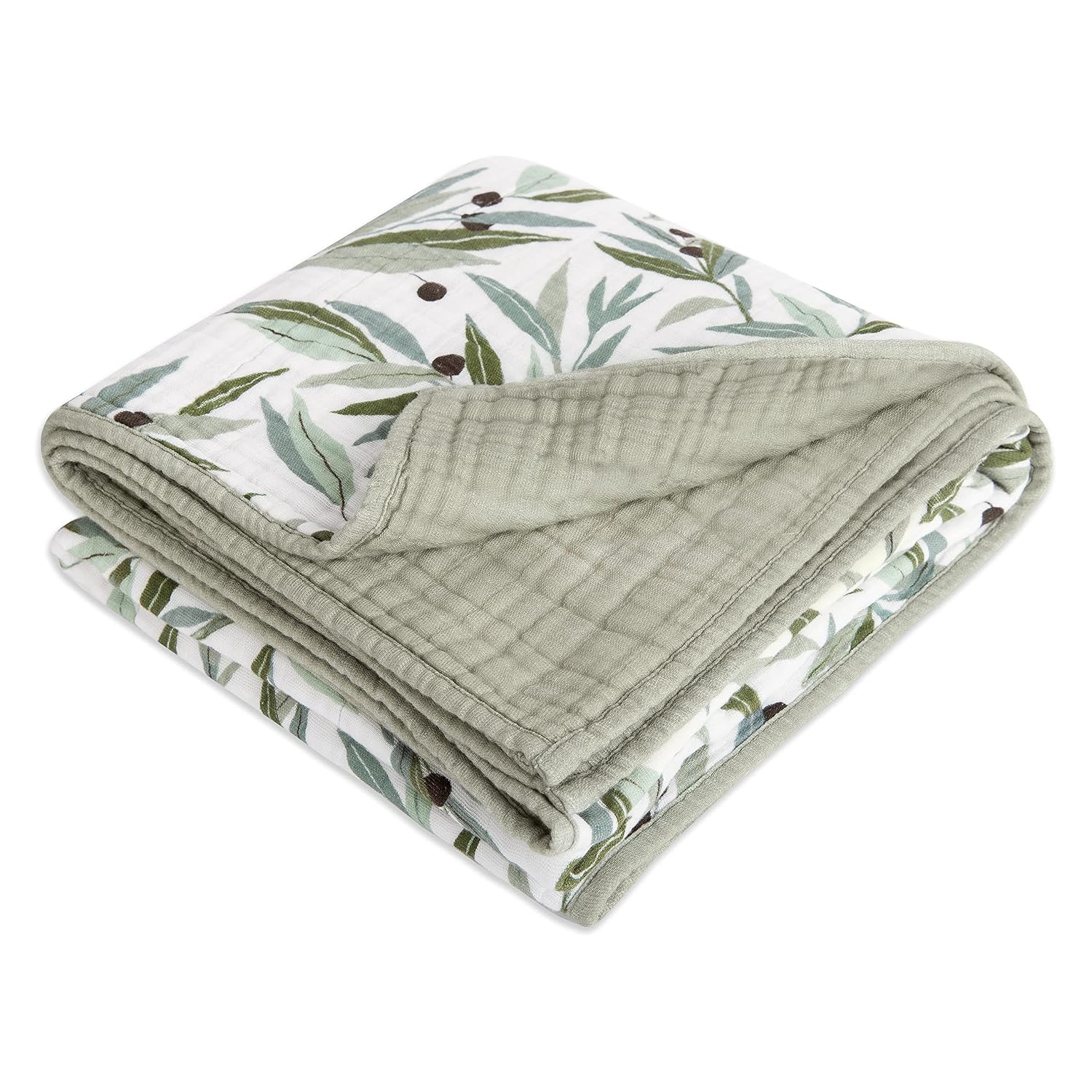 Babyletto 100% Organic Cotton Quilt, GOTS-Certified, 3-Layers of Ultra-Soft and Breathable Muslin - Olive Branches