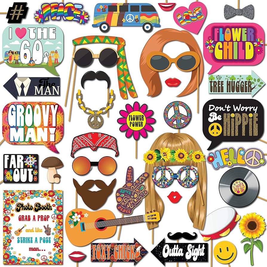 Amazon.com: 60s Photo Booth Props - 41-pc Photo Booth Kit with 8 x 10-Inch Sign, 60 Adhesive Pads, 45 Sticks - Hippie Photo Booth Props - 1960 Party Supplies - Props for Woodstock Party : Home & Kitchen amazon-com-60s-photo-booth-props-41-pc-photo-booth-kit-with-8-x-10-inch-sign-60-adhesive-pads-45-sticks-hippie-photo-booth-props-1960-party-supplies-props-for-woodstock-party-home-kitchen