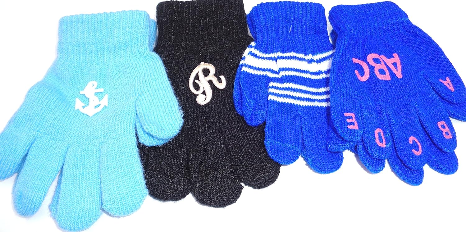 4 Pairs Magic Gloves for Infant Ages 1-4 Years One Monogram