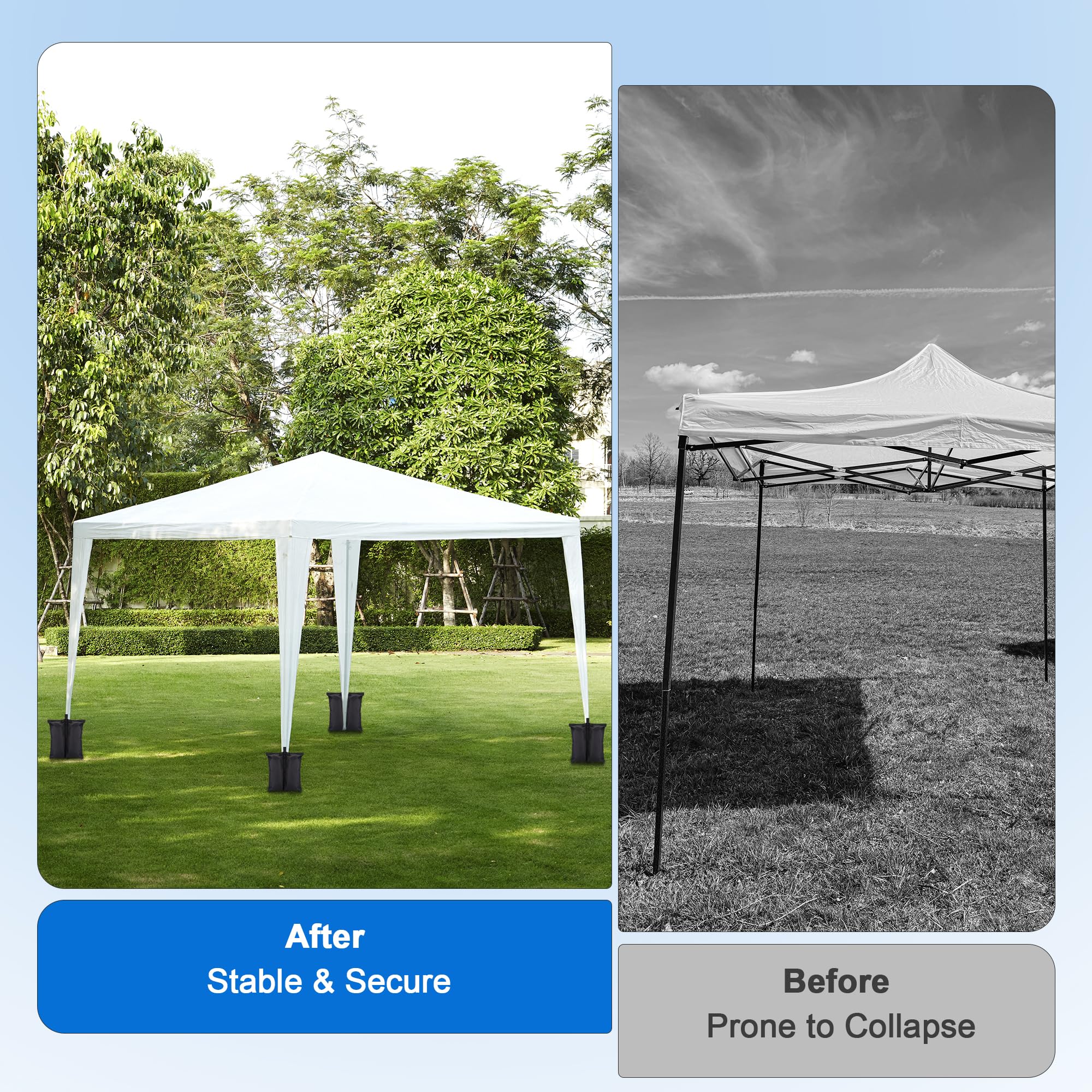 Set da 8 pesi da gazebo con sacchi di sabbia, pesi resistenti, sacchi di sabbia per gazebo pieghevoli, ombrelloni da giardino, ombrelloni da spiaggia, sacchi di zavorra per trampolini, neri - senza sa