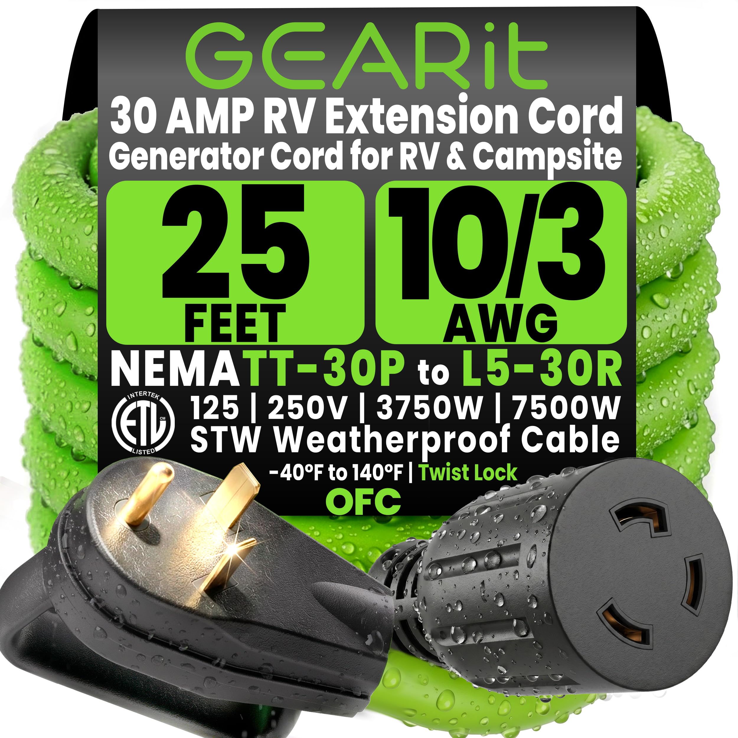 Amazon.com: GEARit 30 Amp RV Extension Cord 25 Ft, NEMA TT-30P to