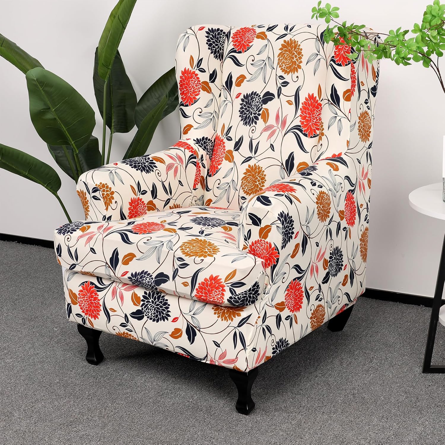 HAOYONG Wing Chair Slipcovers Printed Wingback Chair Covers 2 Pieces Wingback Armchair Slipcover Stretch Chair Slip Covers Washable Armchair Protector Cover for Living Room and Bedroom