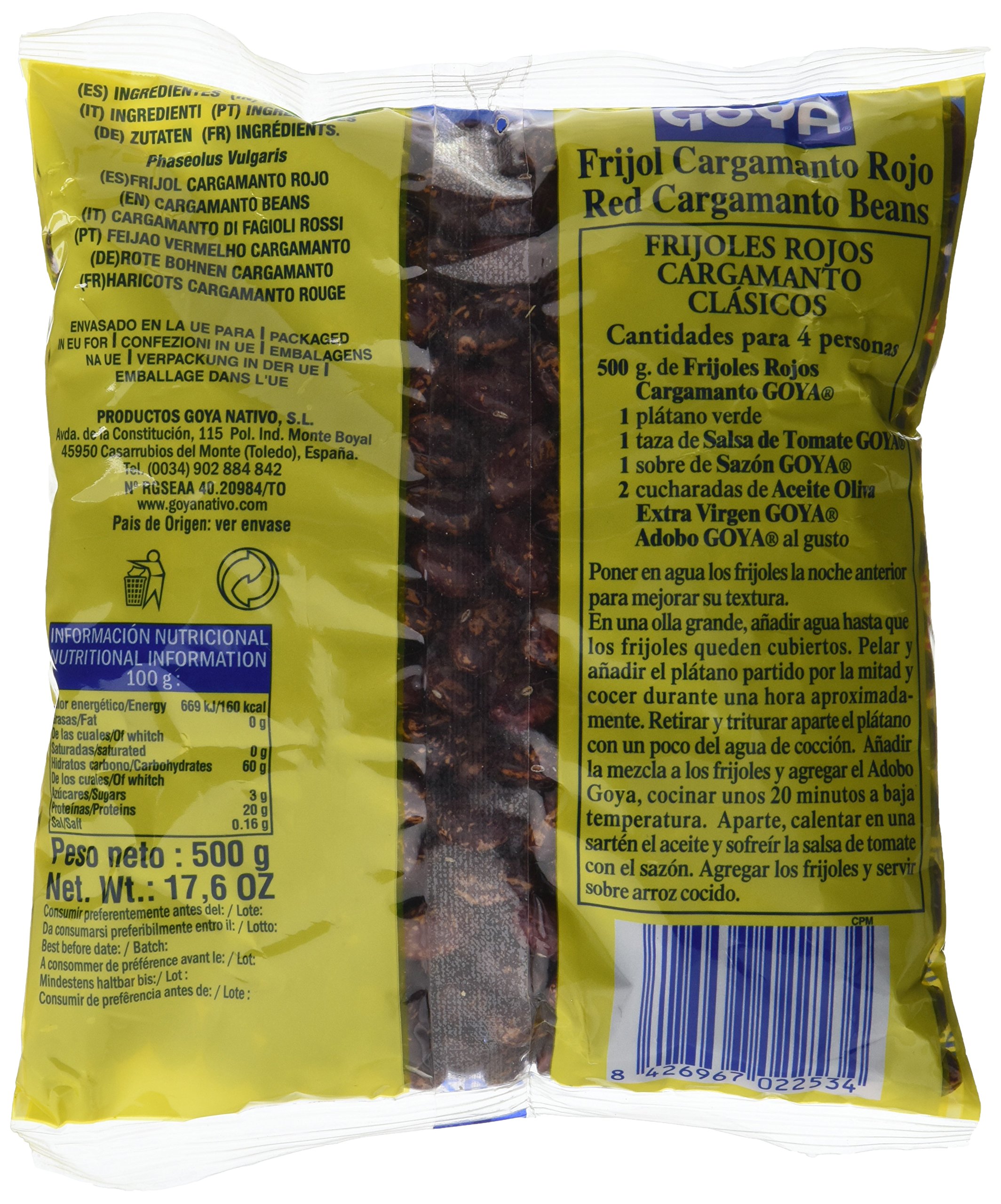 Goya Frijol Cargamanto Rojo - 9 Paquetes de 500 gr - Total: 4500 gr