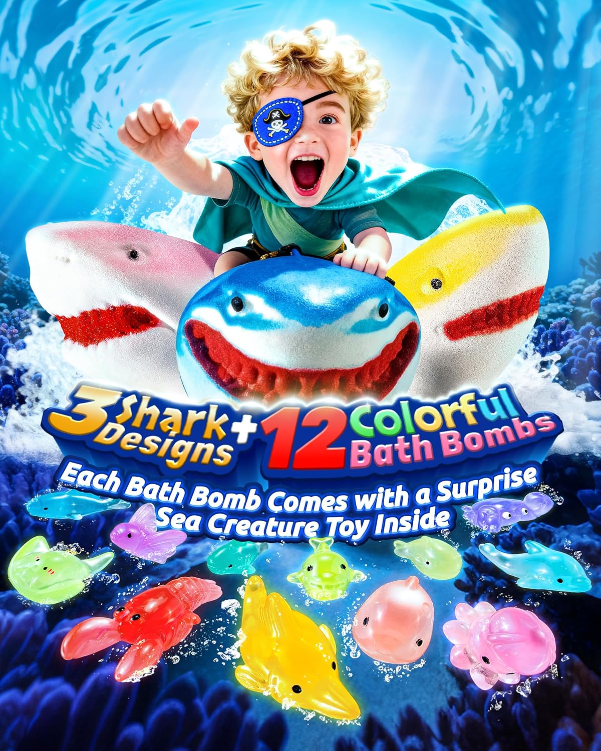 Shark Bath Bombs for Kids with Surprise Inside – 12 Pack Handmade Natural Clean Shower Bombs with Glow-in-The-Dark Ocean Toys, Great Christmas, Holiday & Birthday Gift for Boys Girls Kids Toddlers - Image 2