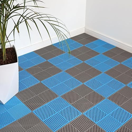 Miniatura 3 de Paquete de 18 baldosas modulares entrelazadas antideslizantes de drenaje para áreas resbaladizas como ducha, piscina, sauna, patio, barco, 12 x 12