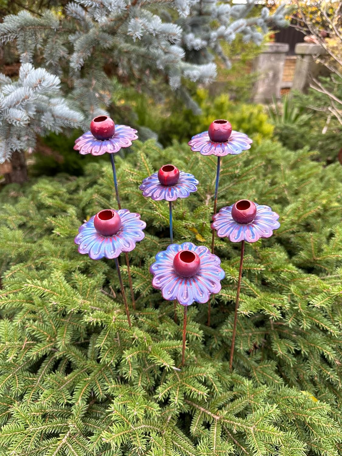 Metal Flowers Set of 6, Garden Stakes Decor, Yard Art, Outdoor Decor, Colorful Metal Garden Sculpture